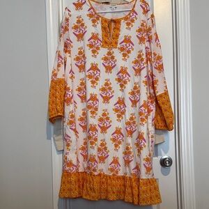 J. Crew Orange and Pink Floral Long Sleeve Dress